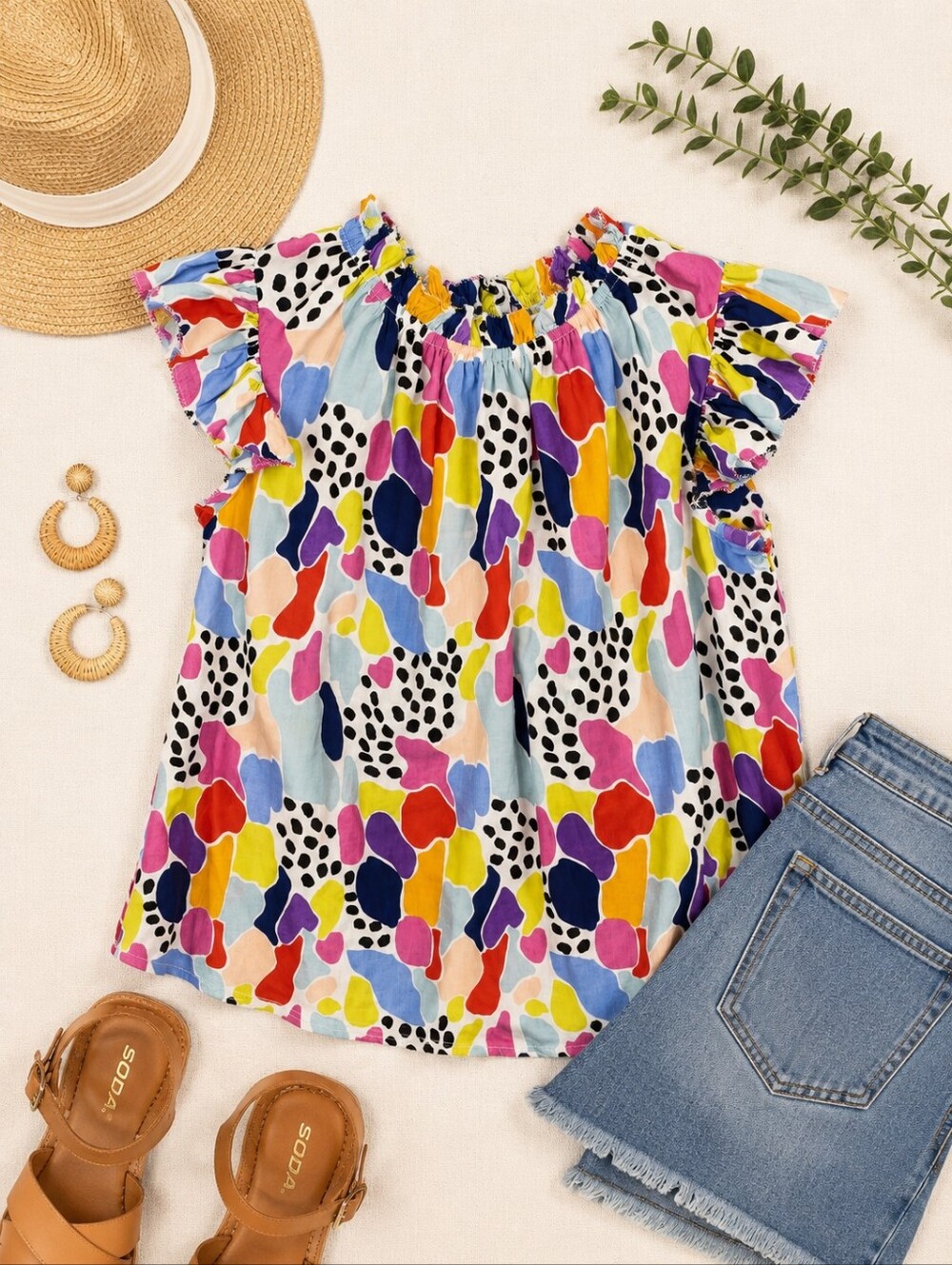 Nwot THML colorful Cotton Thin Abstract Sleeveless Artsy Shirt. Ladies Small
